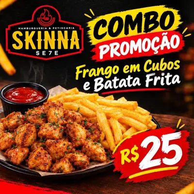 Arte da promoção de frango em cubos com batata frita