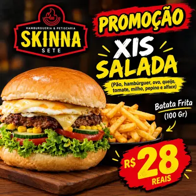 Arte da promoção do xis salada com batata frita